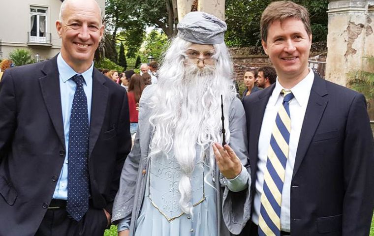 HMA Mark Kent poses for a picture with Albus Dumbledore and Canadian Ambassador, Robert Fry.