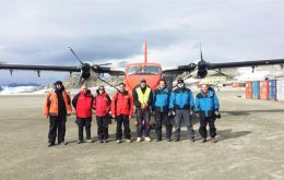 The bi-national team at Rothera next to the aircraft used for the inspection tour  