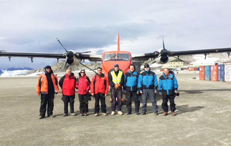 The bi-national team at Rothera next to the aircraft used for the inspection tour  