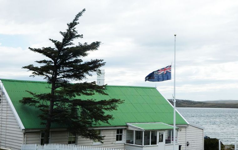 Flag at the seat of the Falklands' government flies at half mast for London victims 