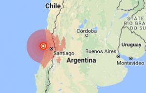 The quake was centered about 137 km from Santiago, and some 35 km west of the coastal city of Valparaiso. 