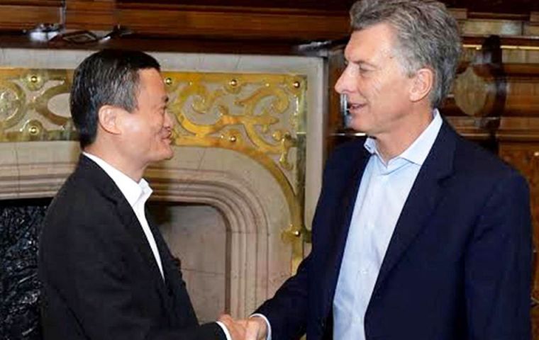 Argentine president Mauricio Macri and Alibaba Executive Chairman Jack Ma meet at Government House following the MOU to open up new trade opportunities