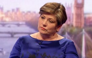 Asked whether she could envisage military action to protect the sovereignty of the Falklands, Thornberry had said simply: “Yes.”  (Pic ITV)