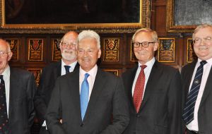 Former Governors pose with FCO Minister Sir Alan Duncan MP, David Tatham, Alan Huckle, Richard Ralph and Donald Lamont