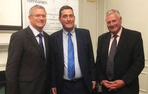Andrew Rosindell, Anthony Webber MP, and Albert Poggio from Gibraltar at the annual reception of the Friends of the British Overseas Territories in London 
