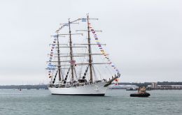 The flagship of the Argentine navy with 61 midshipmen on board arrived in Southampton as part of a world tour