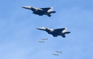 The show of overwhelming force involved the dropping of eight multipurpose bombs by four F15K fighter jets at a shooting range near the inter-Korean border
