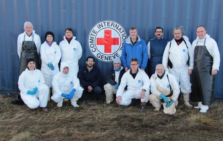 A picture of the team involved in taking DNA samples of the remains at the Darwin Argentine cemetery 