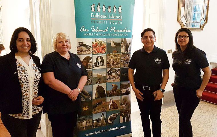 The Falklands stand promoting tourism, trade and links at the Great Britain pavilion   