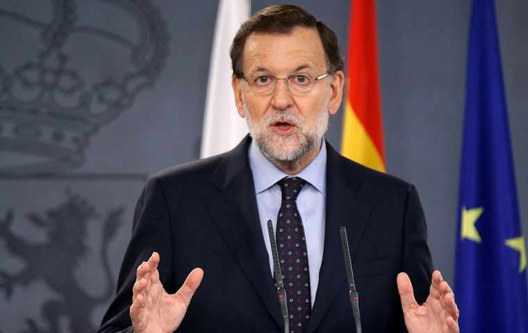 “Stop this escalation of radicalism and disobedience once and for all,” Mariano Rajoy said in a televised statement as protesters remained in the centre of Barcelona 