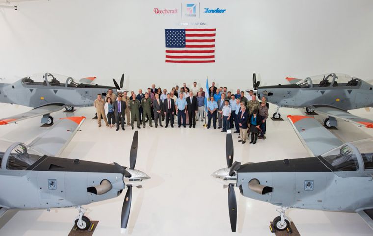 The official handover ceremony at Textron's facility in the US. The Argentine Air Forces is expected to receive 12 such aircraft with an option for a further 12. 