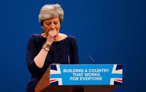 A nagging cough and croaky voice forced the PM to almost stop on more than one occasion but she sought to make light of her troubles