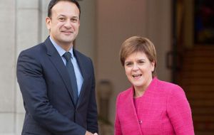 Ms. Sturgeon met Taoiseach Leo Varadkar to discuss both countries' position on Brexit. It was the first time she had met Mr Varadkar since his election