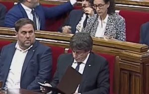 Madrid has given Puigdemont (photo) a Monday deadline to make clear whether he has already declared independence or fall in line with Spain’s laws by October 19.