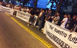 Uruguayan striking players in a street demonstration 