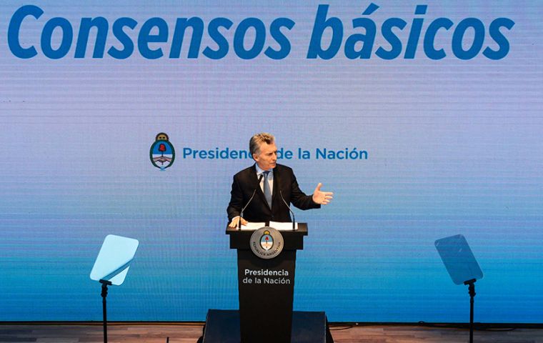 “We need lower taxes, more public works, and all this we need to achieve with fiscal balance,” Macri told a gathering of lawmakers, governors, union leaders