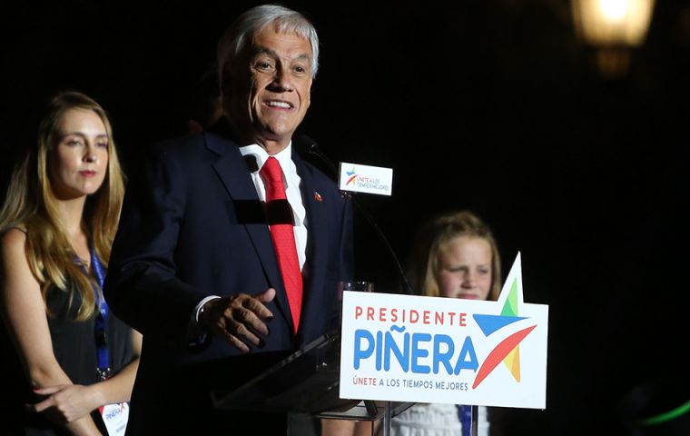 “Today the voice of all Chileans has been heard,” Piñera told supporters. “We welcome this triumph with humility and hope.”