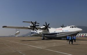 In April, the first ground taxiing test was successful. Earlier this month, the seaplane received the government’s approval for Sunday’s first flight.