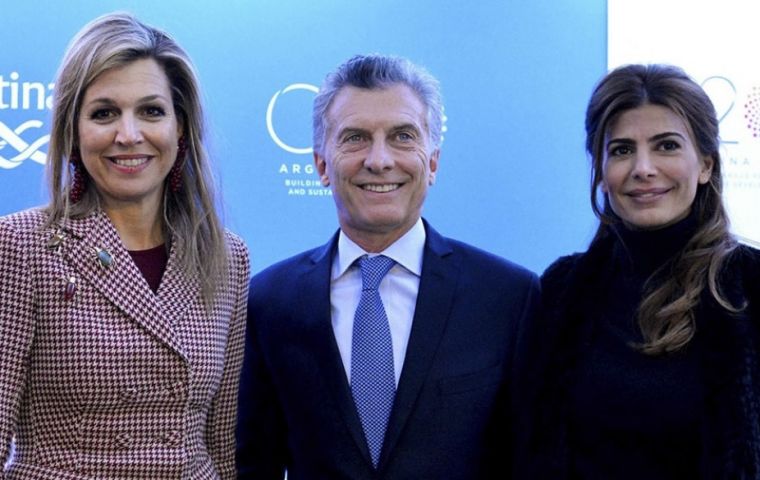 President Macri with First Lady Awada and Netherlands queen Maxima 