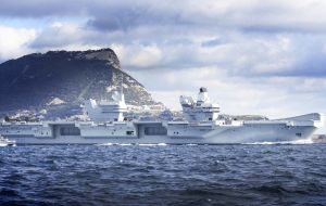 The Queen Elizabeth, the biggest-ever Royal Navy vessel leaving Gibraltar