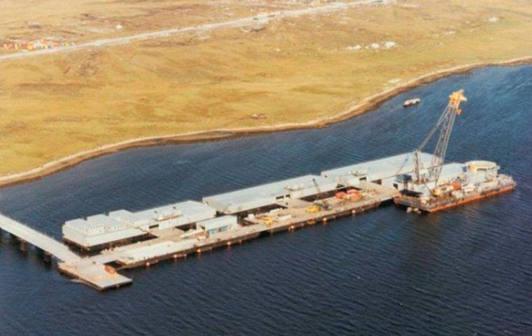The bridge leading to the Falklands Interim Port and Storage System, where the explosion apparently occurred 