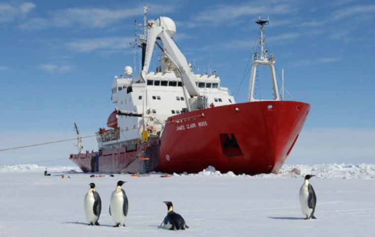 A team of scientists led by BAS, are travelling on RRS James Clark Ross, but sea ice, 4-5 meters thick, forced the captain to make the decision not to continue