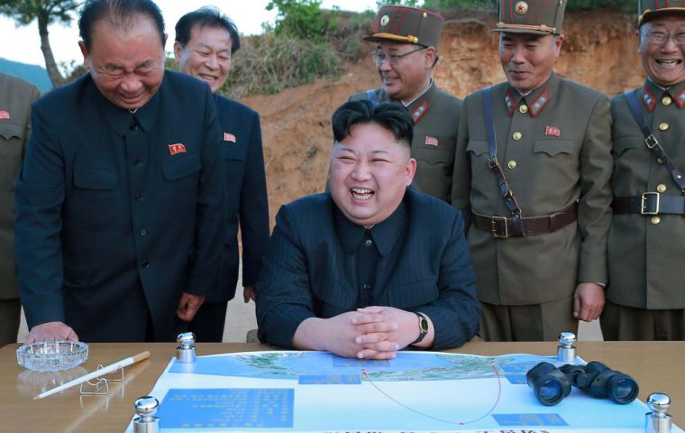 The North Korea leader with his generals during a missile test 