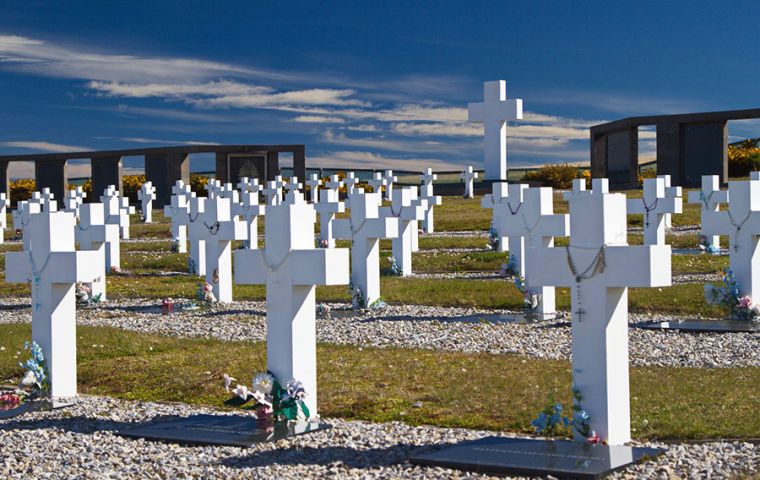 The Argentine Memorial which holds 123 graves of Argentine combatants from the 1982 conflict 
