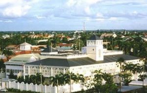 The American Embassy in Georgetown, Guyana, the new stop for Cubans vying to emigrate into the United States.