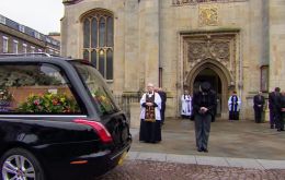 As the funeral procession arrived at St. Mary the Great church, bells rang 76 times -- once for each year of Hawking's life