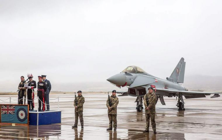 Falklands Governor Nigel Phillips pays tribute to the RAF. 