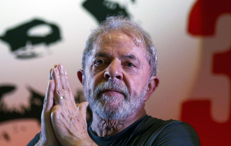 Lula was imprisoned on April 7 to begin his sentence for accepting a seaside apartment as a bribe from the OAS construction company