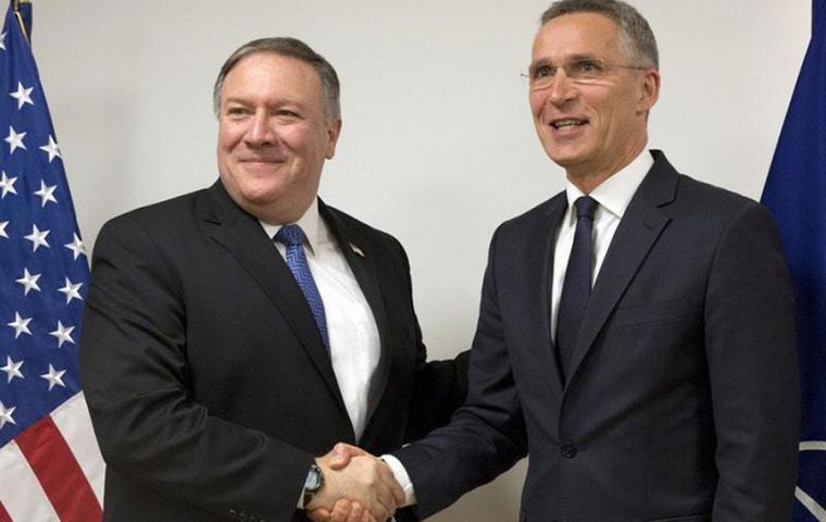 Pompeo’s first meeting was with NATO Secretary General Jens Stoltenberg, which said was “a great expression of the importance of the alliance.”