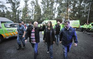 Buenos Aires province governor Maria Eugenia Vidal during Sunday visited the flooded areas to assess damage and to help with rescue operations