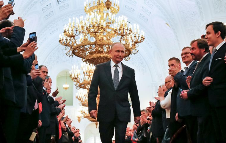 ”As head of state, I will do all I can to multiply the strength and prosperity of Russia,” Putin told a packed room of Russia’s political and culture elite