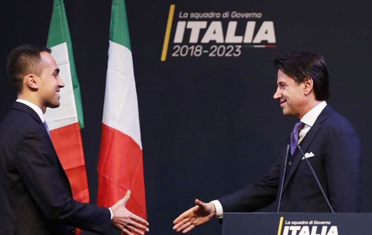 The Five Star's Luigi di Maio (L) said that president Mattarella had been informed that Giuseppe Conte (R) was the agreed candidate