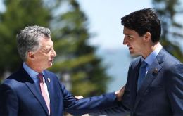 Argentine president Mauricio Macri and Canadian Prime Minister Justin Trudeau during the recent meeting held in Quebec