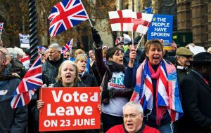 Pro-Brexit demonstrators chanted “we want our country back” and: “What do we want? Brexit. When do we want it? Now”