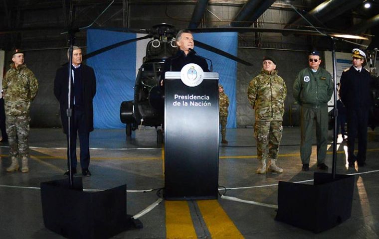 “It's important that they can collaborate in internal security, mainly by providing logistic support in the border zones,” Macri said at a public act in a military base