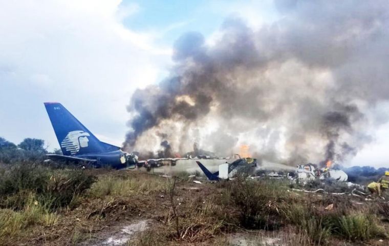TV images showed the severely damaged body of the plane after it came to rest in scrubland and a column of smoke rose into the sky