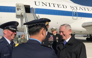 Mattis is in Brazil on the first stop of his first visit to South America since taking office. His second call is in Argentina on Tuesday
