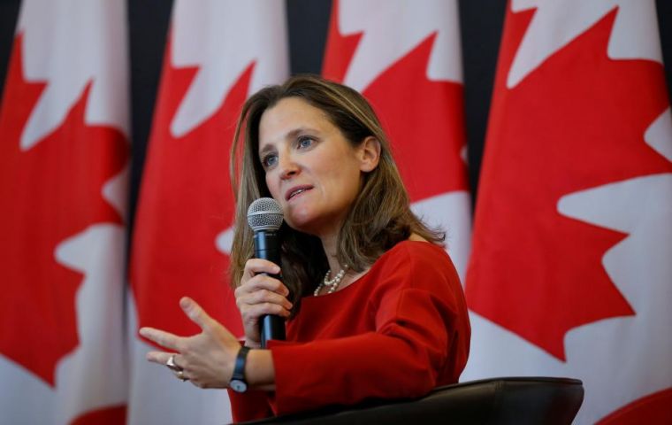 Canada Foreign Minister Chrystia Freeland said talks were at “a very intense moment” but there was “a lot of good will” between negotiators 