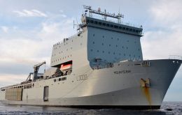 As well as being able to carry vital aid and equipment, RFA Mounts Bay will use the Royal Navy Wildcat helicopter on board to provide aerial support