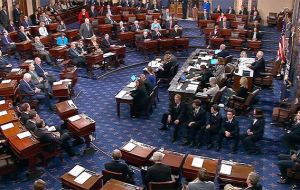 During the vote, protesters shouted “shame” from the public gallery and Vice-President Mike Pence had to call for order to be restored.