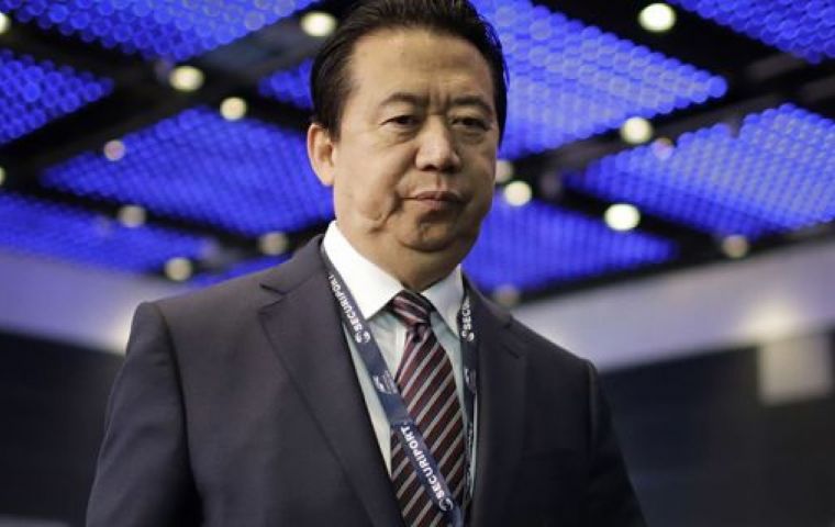  “Today, Sunday 7 October, the Interpol General Secretariat in Lyon, received the resignation of Mr Meng Hongwei as president of Interpol with immediate effect.”