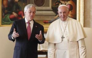 Francis had a private meeting at the Vatican Saturday with Chile's President Sebastián Piñera, the same day the defrocking of the bishops was announced.