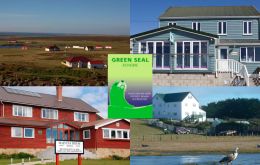 On top Bleaker Island, Waterfront Boutique Hotel; below Malvina House Hotel and Pebble Island Lodge  some of the establishments awarded Green Seal status