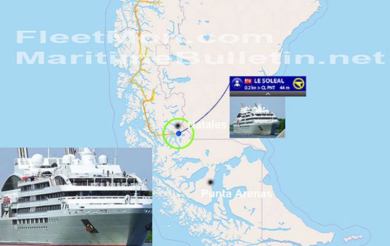  Le Soleal is anchored some 12 kilometers from Puerto Natales and on Friday a tug is expected to take her for repairs       