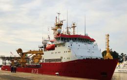 HMS Protector docked in the port of Buenos Aires. The Ice Patrol was among the first to join the search for the lost ARA San Juan a year ago 