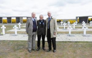 A recent picture of Eurnekian (C) during his visit to the Argentine military cemetery at Darwin in the Falklands 